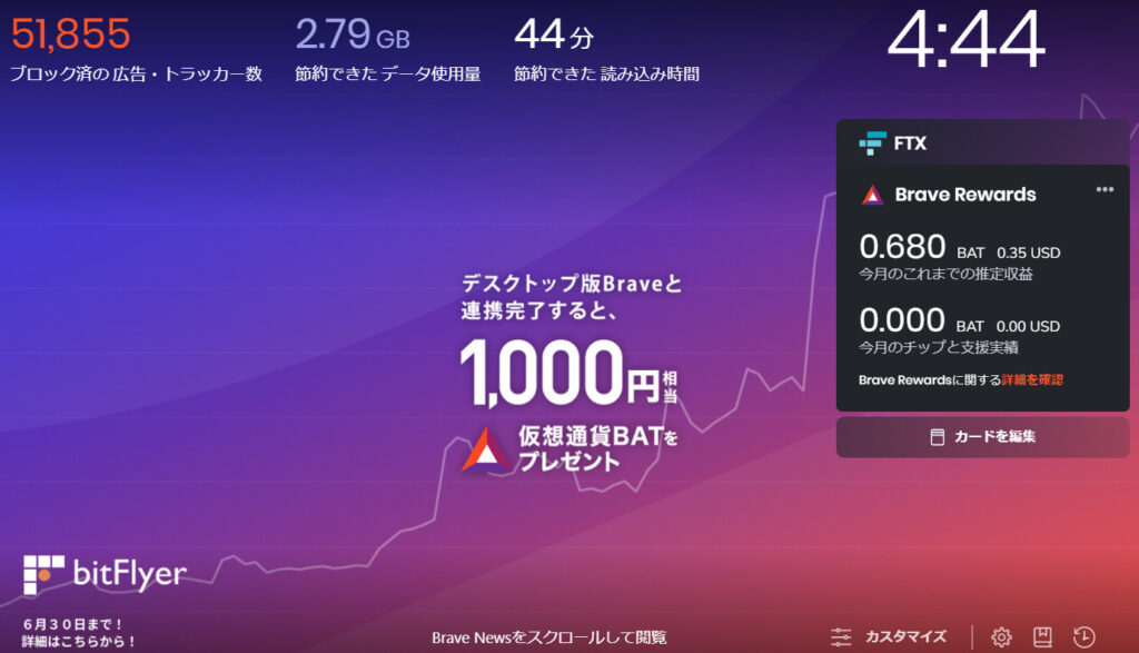 Braveのデスクトップ